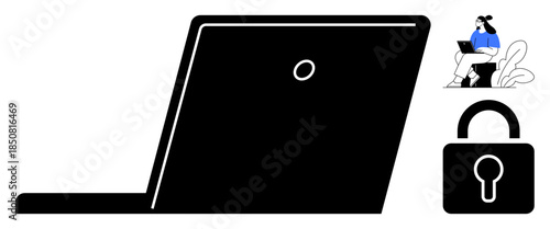 Cybersecurity concept. Cybersecurity symbols highlighting data protection and secure system access. Cybersecurity ensuring privacy and safe online interactions. For technology, IT, privacy, remote