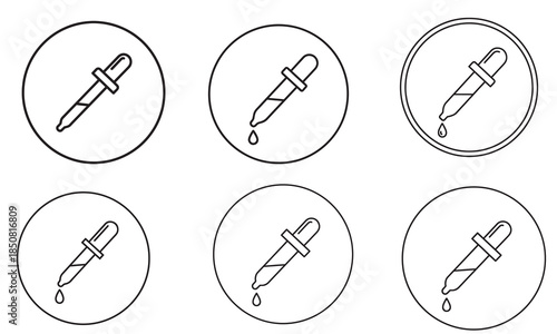 Minimalist line art dropper icons collection for medical, laboratory, and design interface elements