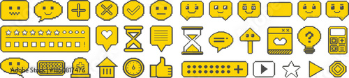 Retro Set of empty pixelated speech bubbles. Vector illustration Pixel Art UI Icon Set Empty sticker Pixelated Interface Templates, Retro 8-Bit for Game. Pixel speech bubbles. eps vector file for use.