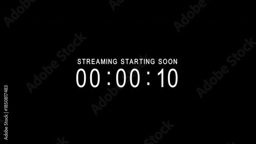 15 to 0 seconds, fifteen second countdown with animated text streaming starting soon, 4k video countdown on dark background
