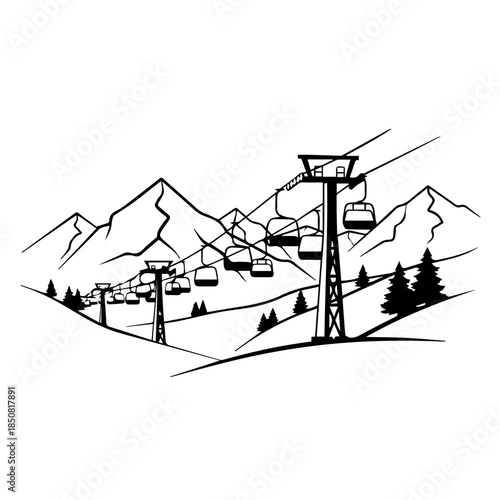 Mountain ski lift with passengers