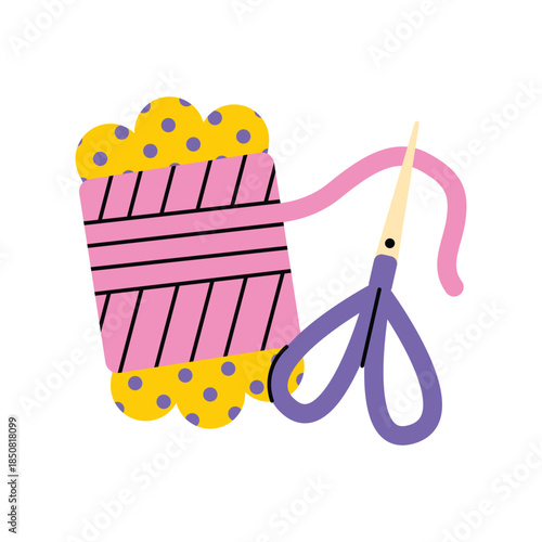 Colorful Skein Of Yarn With Scissors.