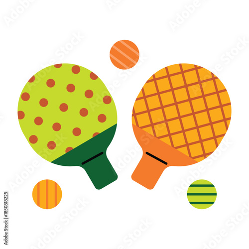 Colorful Table Tennis Paddles And Balls Set.