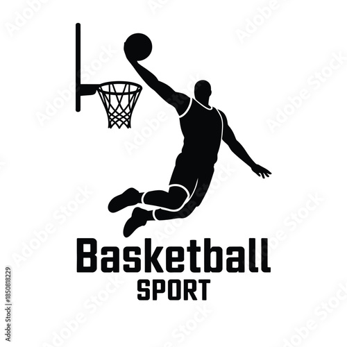 A silhouette of a basketball player in mid air about to dunk