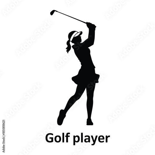 A silhouette of a woman swinging a golf club in motion