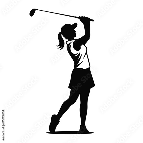 Silhouette of a woman swinging a golf club in action