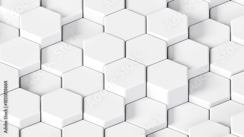 White hexagons geometric background, minimal honeycomb pattern wallpaper.