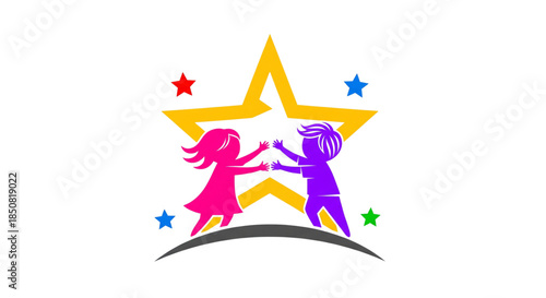 Colorful Kids Dancing Silhouette Star Logo for Youth Programs Education Success and Talent Show Award