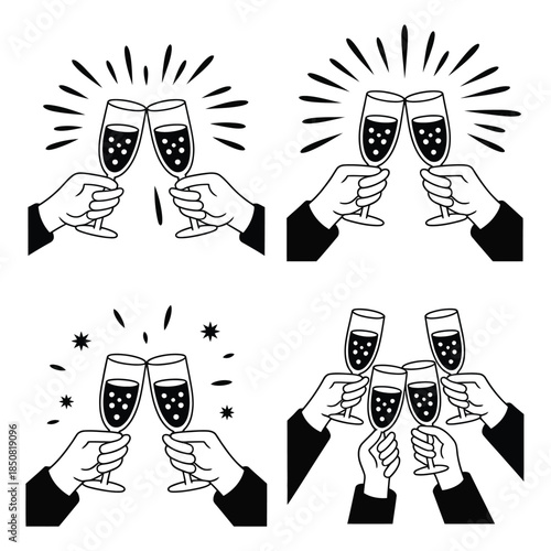 Hands clinking champagne glasses in celebration, representing joy and festivity