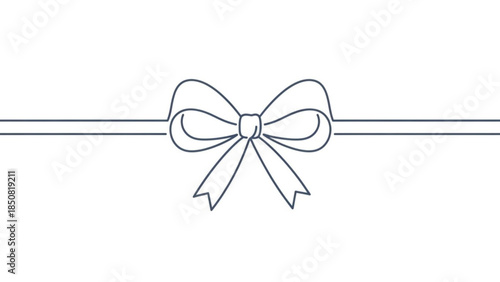 A beautiful simple elegant black bow tied on a ribbon line drawing on white background for decoration and design