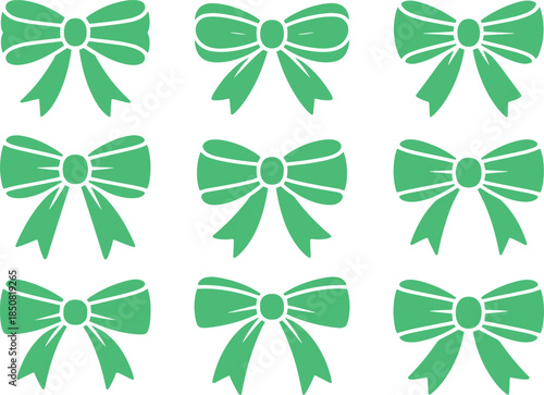 Minimalist black ribbon bow silhouette set with nine decorative bow icons for gifts packaging branding and graphic design