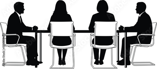 Vector Silhouette Collection of Business Professionals, Boardroom Meetings, Construction Workers, Downhill Skiers, and Costume Characters, Isolated Group Poses for Design Projects