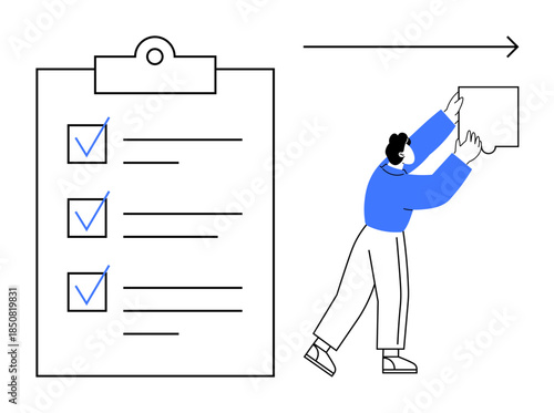 Task management concept. Organized checklist and person completing goals task management. Task management for productivity, organization, project planning, workflow optimization, goal setting