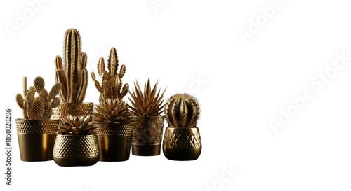 Luxury Golden Cacti and Succulents Still Life Isolated on White for Modern Home Decoration and Web Design