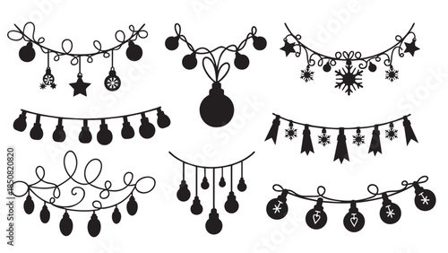 Collection of Christmas and Holiday Hanging Decorations isolated on transparent background