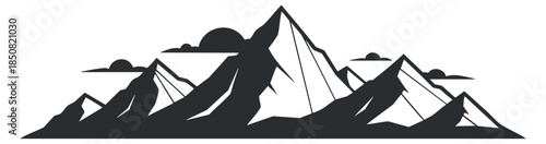 A minimalist illustration of mountain peaks in black and white vector style, perfect for outdoor adventure themes.