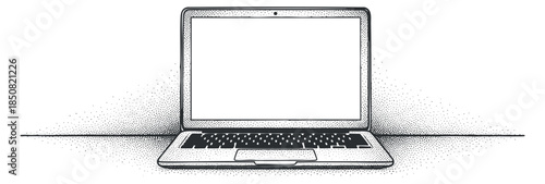 A laptop computer with a blank screen in a clean outline vector style, suitable for technology and digital design projects