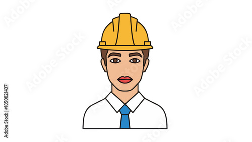 Cartoon Engineer Icon: Man in Hard Hat and Tie