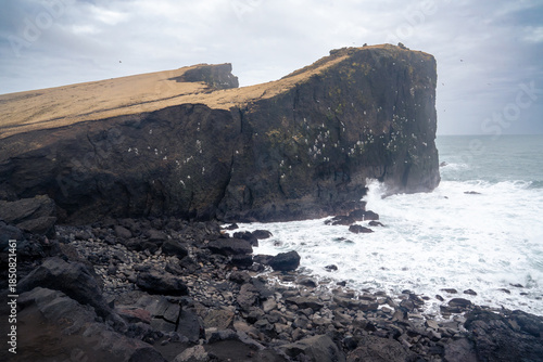 view of the coast called Valahnukamol in the Reykjanes Peninsula during a cloudy day
