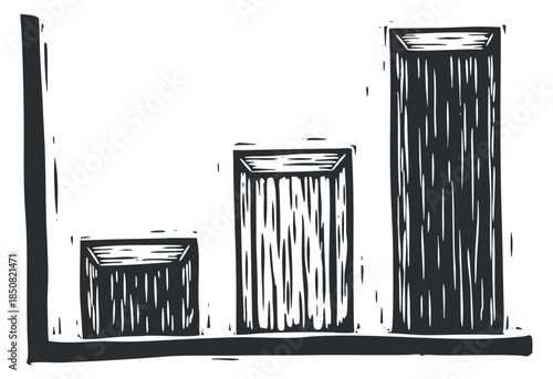 A simple bar chart illustration in black and white minimalist vector style, suitable for business presentations and data analysis