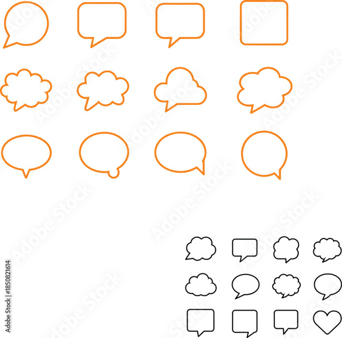 Speech bubble outline icons set with chat dialogue message comment shapes communication symbols minimal black vector illustration