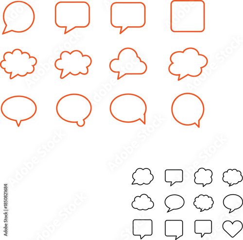 Speech bubble outline icons set with chat dialogue message comment shapes communication symbols minimal black vector illustration