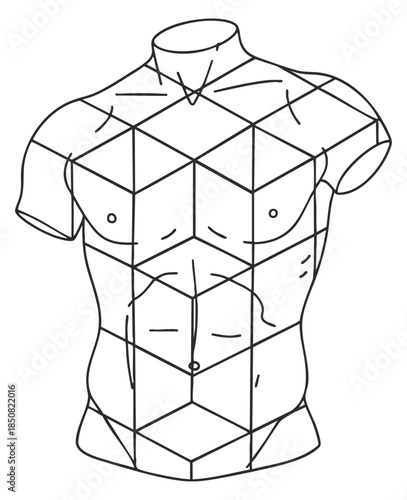 A geometric outline illustration of a male mannequin torso in minimalist vector style, suitable for fashion design and tailoring projects