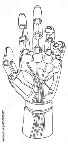 A robotic hand illustration in clean outline vector style, perfect for technology and engineering projects