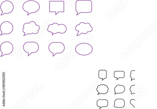 Speech bubble outline icons set with chat dialogue message comment shapes communication symbols minimal black vector illustration