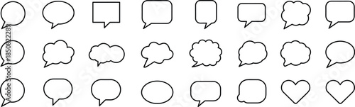 Speech bubble outline icons set with chat dialogue message comment shapes communication symbols minimal black vector illustration