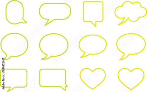 Speech bubble outline icons set with chat dialogue message comment shapes communication symbols minimal black vector illustration
