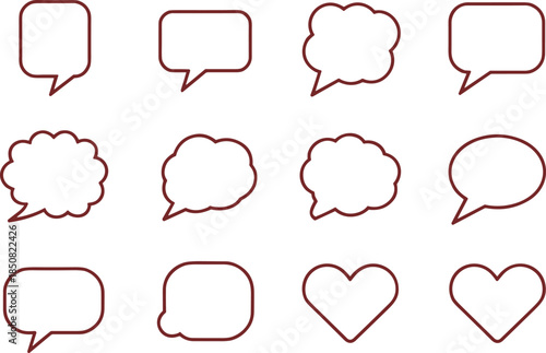 Speech bubble outline icons set with chat dialogue message comment shapes communication symbols minimal black vector illustration
