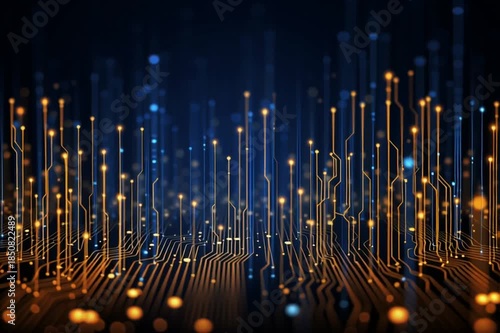 Abstract digital circuit design with glowing lines and dots, showcasing a progressive illumination effect across the frames, emphasizing technology and innovation in a dark background