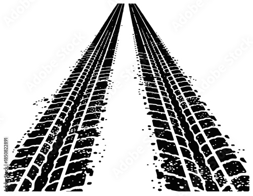  Two black car tires stand upright on a white backdrop, showing deep tread and glossy, wet surfaces. Ideal for automotive