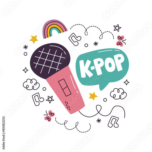 Pink KPOP Microphone Cute Cartoon Illustration.