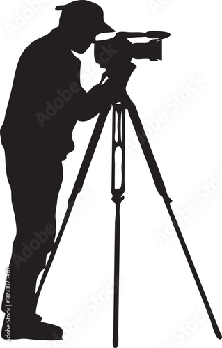 photographer on tripod Professional Cameraman Filming with Tripod Silhouette – Video Production Icon