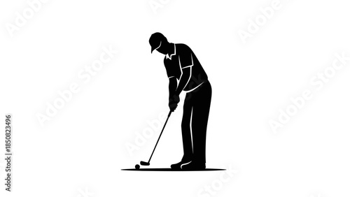 Silhouette of a golfer preparing to strike the ball on a white background