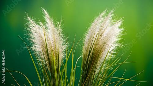 Close-up of fluffy pampas grass against a blurred green background.