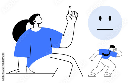 Communication, nonverbal signals, human emotions, social interaction, behavior, personality concepts. Minimalist human figures with gestures and a neutral face icon. Communication and nonverbal