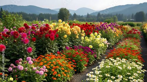 Vibrant Field of Colorful Flowers Blooming Under the Sun.