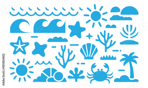 Vector set of water icons and symbols for nature, travel, summer, and web design