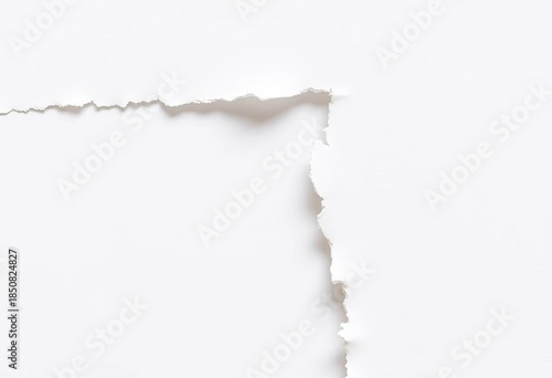 Close-up of ragged, torn white paper edges showing fiber texture,  message,  aged