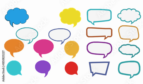 Bright empty speech bubble stickers and labels flat vector pack