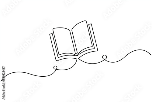 Continuous one line art drawing of book design