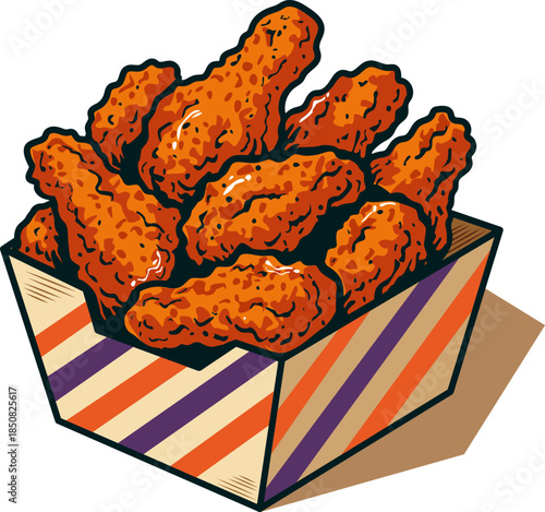 Deep Fried Chicken Wings in Box Vector Illustration