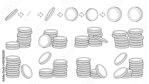 Coin animation sequence and stacking variations 