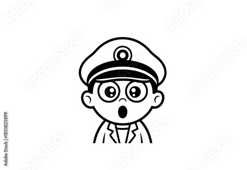 Vintage monochrome marine label with seaman in sailor captain. Bearded ship captain peaked cap for marine nautical logo design for sailor