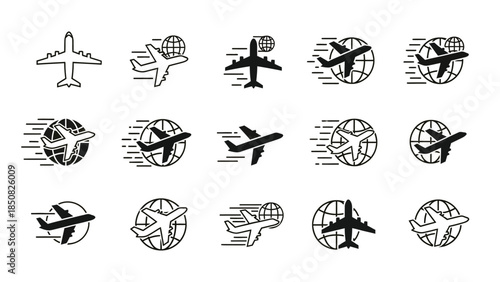 Collection of global travel and airline icons 