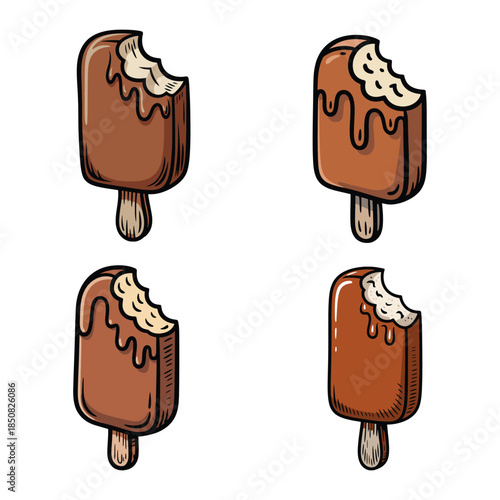 Mouthwatering Chocolate Coated Ice Cream Popsicle with Bite Mark Vector Art