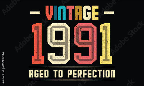 Vintage 1991 Aged to Perfection birthday t shirt design